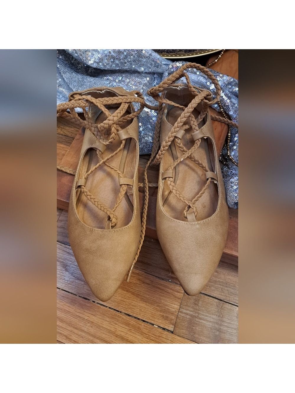 Aeropostale Women's Tan Lace-Up Flats. Braided Leather Lace. Size 6. CLOSET SALE